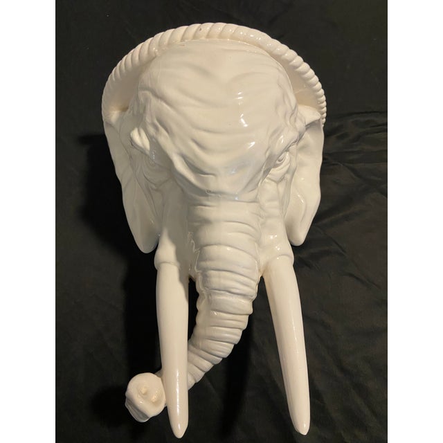 White Italian Glazed Elephant Head Wall Bracket For Sale - Image 8 of 8
