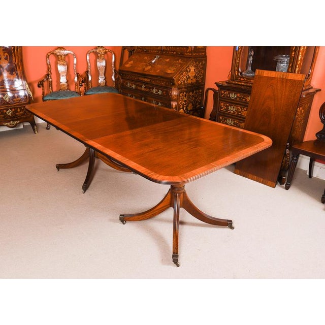 Vintage Twin Pillar Flame Mahogany Dining Table by W. Tillman, 1980s For Sale - Image 6 of 16