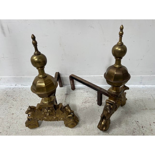 Brass Log Andirons, Set of 2 For Sale - Image 4 of 16