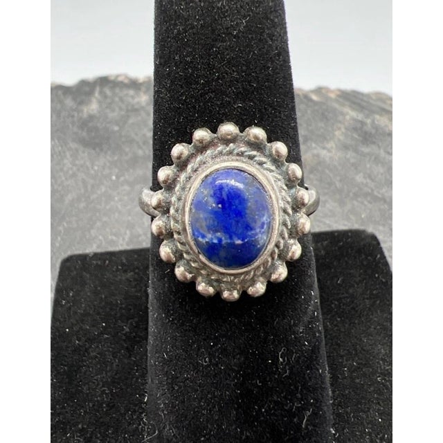 Metal Vintage Navajo Lapis Lazuli Sterling Ring (Size 7.75) For Sale - Image 7 of 11