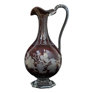 Art Nouveau Bordeaux Red Crystal Decanter, 1910s For Sale