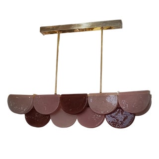 Murano Rectangular Pink Violet Art Glass and Brass Chandelier and Pendant For Sale