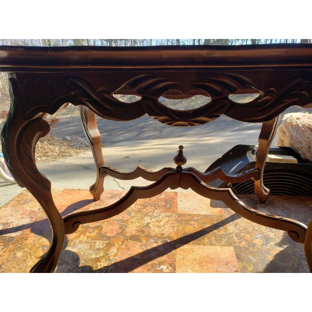 1940's Traditional Style Carved Cherub Wood Table Removable Glass Tray For Sale - Image 10 of 11