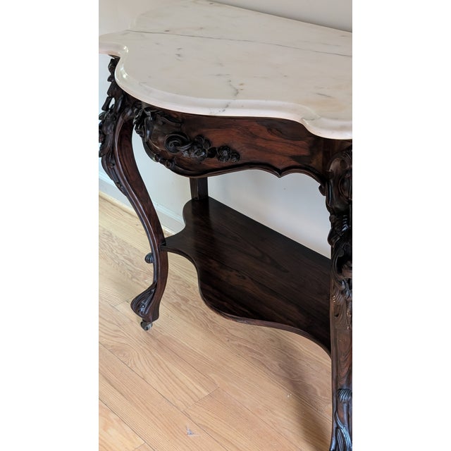 Antique Mahogany Bombe Marble Top 2-Tiered Console/ Sofa Table For Sale In Washington DC - Image 6 of 12