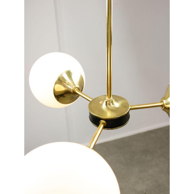 Mid-Century Modern Italian Pendant Light in Brass and Opaline Glass, 1960s For Sale - Image 13 of 17