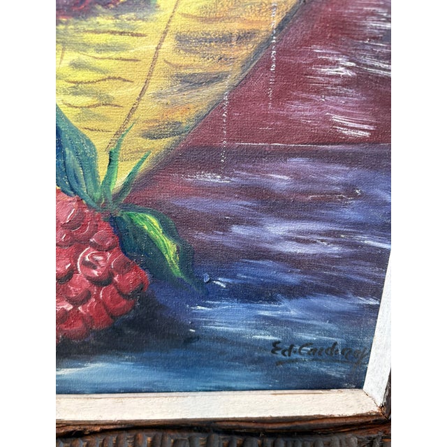 Vintage Original & Signed Tropical Fruit Still Life Oil Painting in Hand Carved Wood Frame For Sale - Image 11 of 14