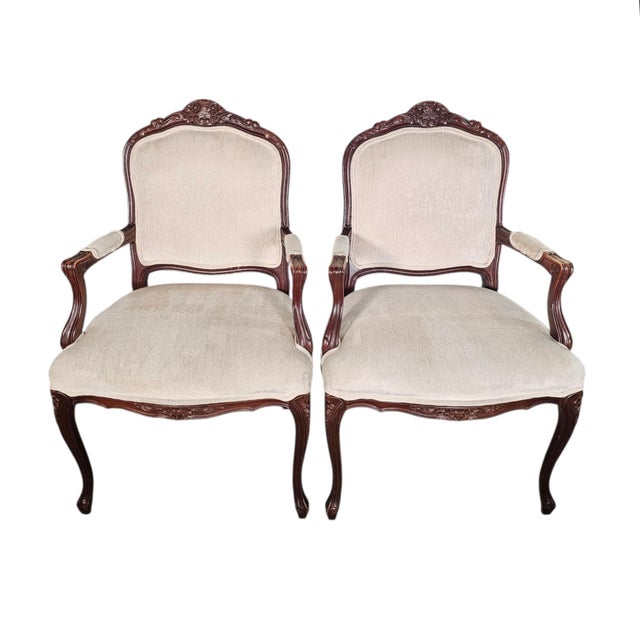 Rococo Drexel Heritage Louis XV Style Bergere Armchairs French Rococo Pair 41" For Sale - Image 3 of 16