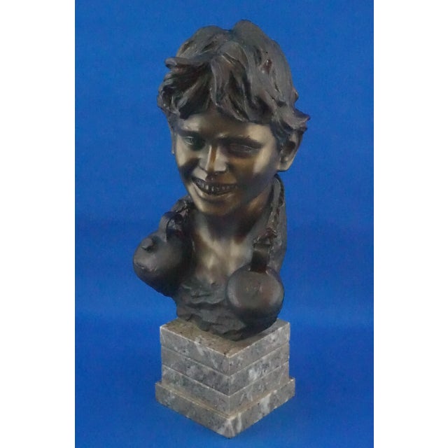 Vincenzo Cinque, Bust Sculpture of a Child, Late 1800s, Bronze with Marble Base For Sale - Image 13 of 18