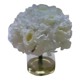 Pure Garden Cream Hydrangea & Rose Floral Arrangement W/ Vase For Sale