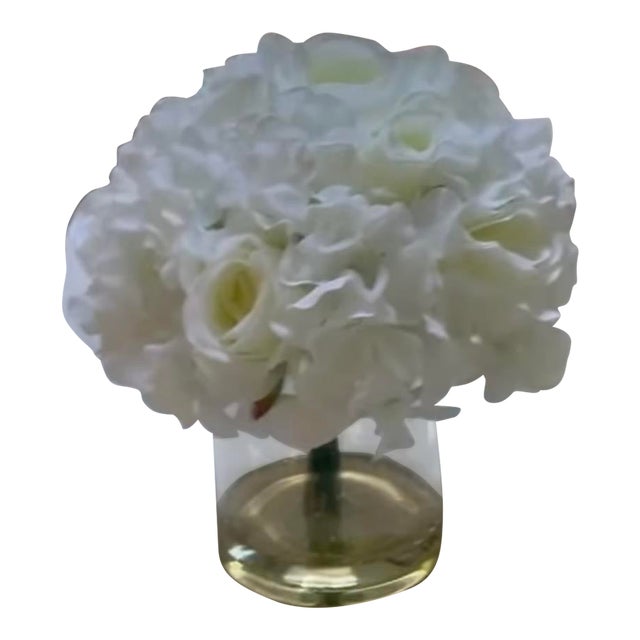 Pure Garden Cream Hydrangea & Rose Floral Arrangement W/ Vase For Sale