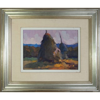 Joan Condins, Twilight Haystacks, Oil Painting, Framed For Sale