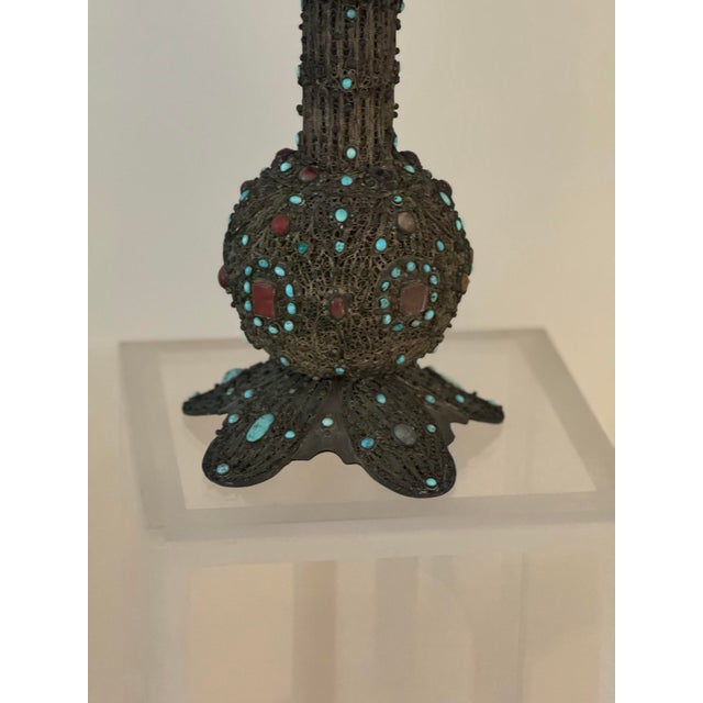 1990s Pair of Bejeweled Silver Plate Hookah For Sale - Image 5 of 5