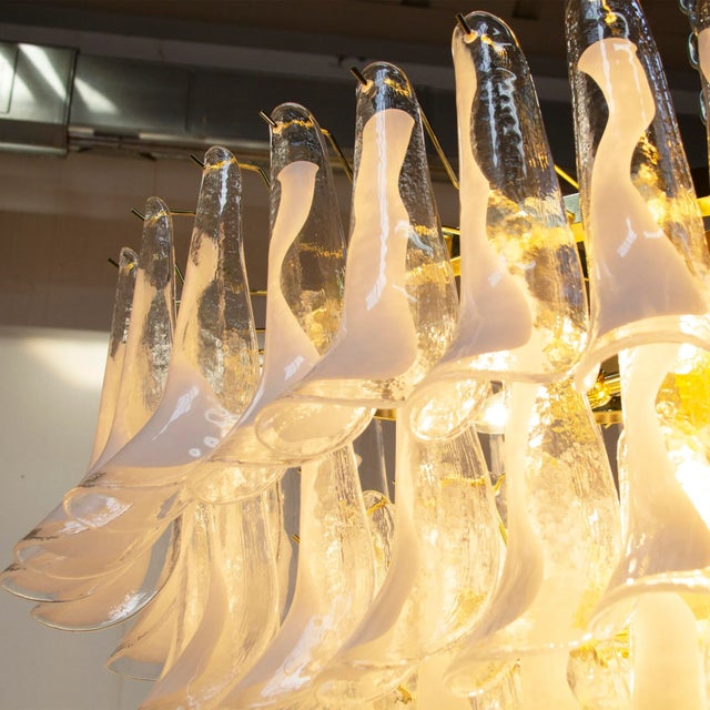 Large Italian Oval Suspension Chandelier in White Murano Glass, 1990s For Sale - Image 6 of 12