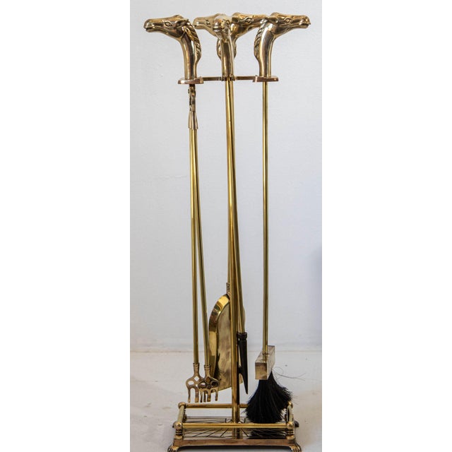 French Brass Horse Head Fireplace Tool Set Equestrian Hollywood Regency Style For Sale - Image 12 of 13