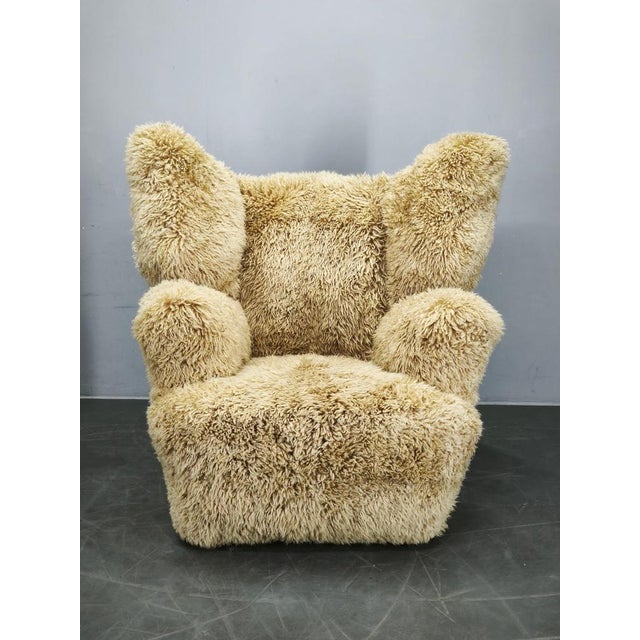 1930s Art Deco Wingback Armchair in Honey Skandilock Sheepskin, 1930s For Sale - Image 5 of 11