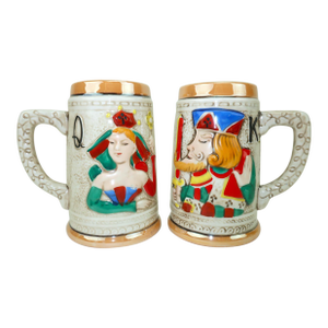 Lustreware King & Queen Playing Card Beer Steins Novelty Barware, a Pair