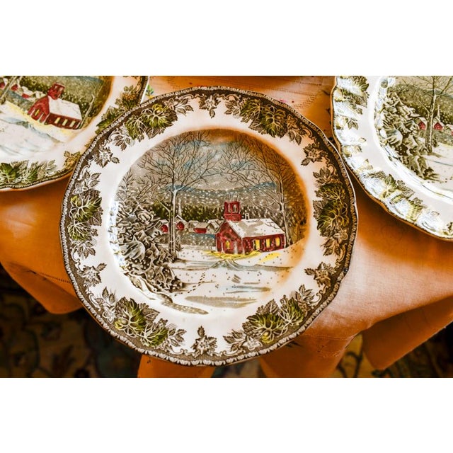 Lovely very nice mixed vintage lot of 6 Johnson Brothers made in England ceramic dinner plate of The Schoolhouse of the...