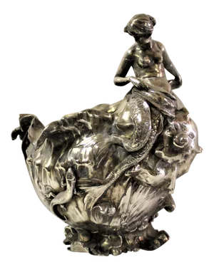 Antique Signed 1897 Art Nouveau Nude Mermaid Silver Vase