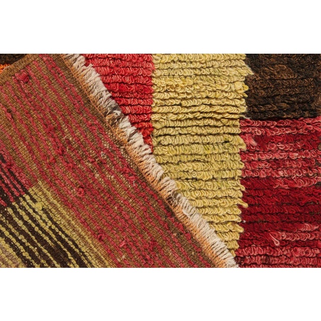 1950s Vintage Tulu Rug in Red, Yellow, Brown & Orange Geometric Pattern For Sale In New York - Image 6 of 7