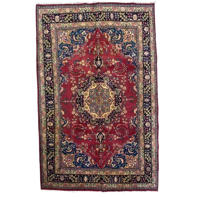 Textile 1950s Handmade Vintage Persian Mashad Rug For Sale - Image 7 of 7