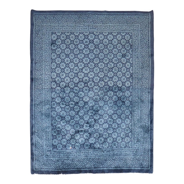 Vintage Blue Tibetan Plush Pile Accent Size Rug - 5'4" x 7'3" For Sale