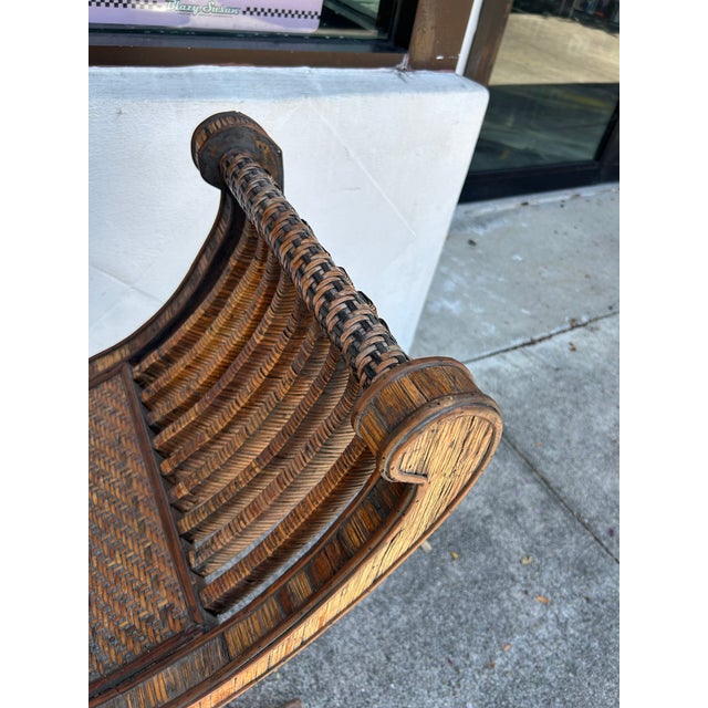 Wood Vintage Rattan and Grasscloth Egyptian Style Bench. For Sale - Image 7 of 9