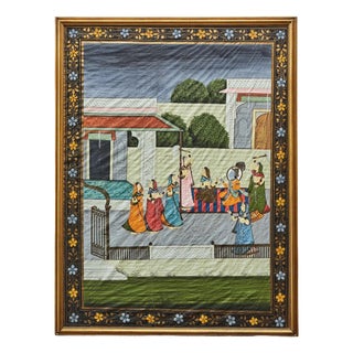 Indian Silk Painting of Krishna and the Ghopis For Sale
