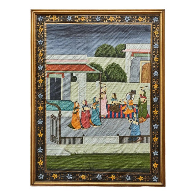 Indian Silk Painting of Krishna and the Ghopis For Sale