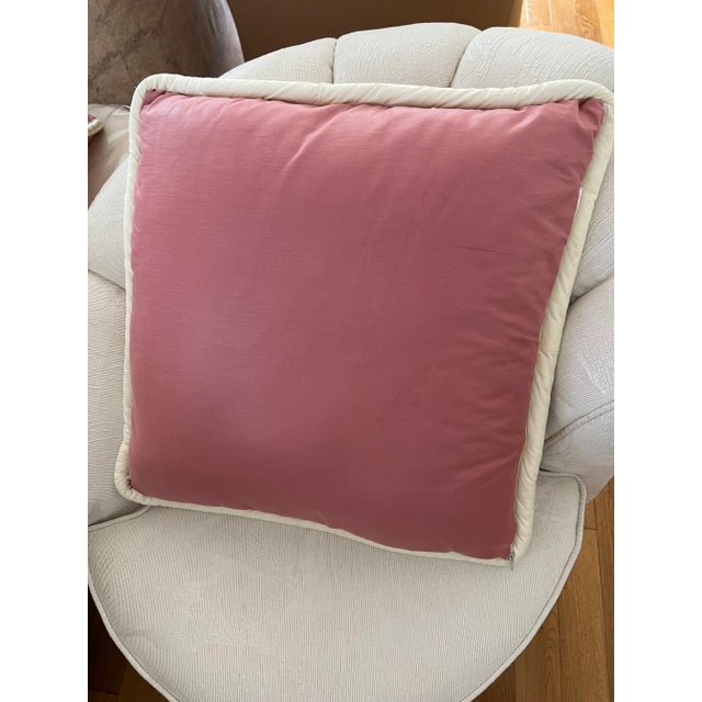 1980s Custom Made Large Pink White Ribbon Pillow For Sale - Image 4 of 7