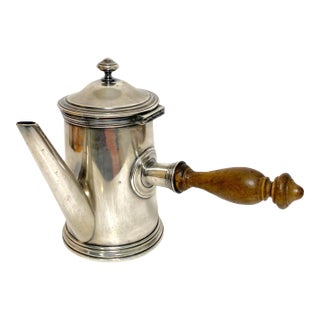 Early 20th Century Christofle Silverplate Chocolate Pot French Coffee Teapot Metal Blanc For Sale