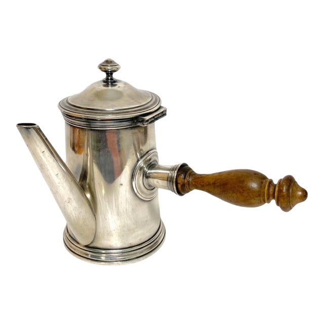 Early 20th Century Christofle Silverplate Chocolate Pot French Coffee Teapot Metal Blanc For Sale
