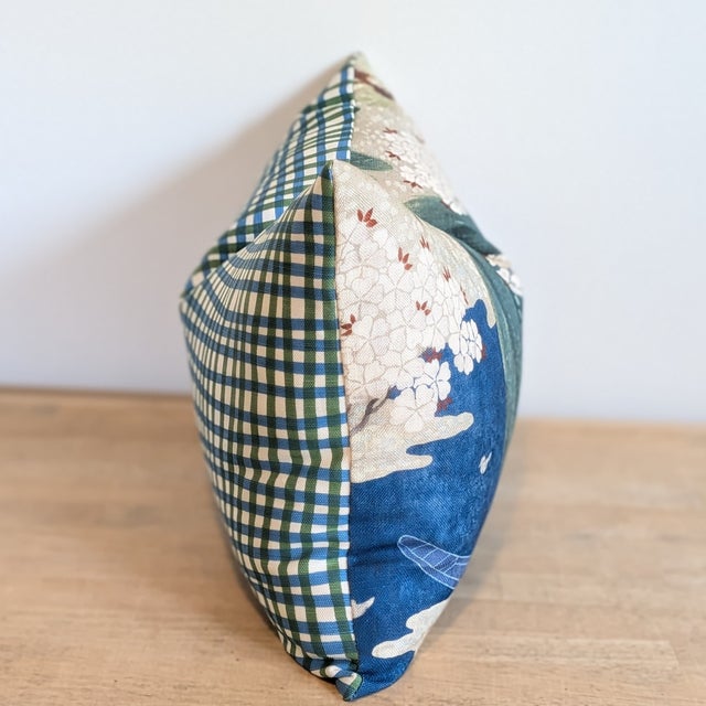 Transitional Thibaut Anna French Willow Tree 16" x 25" Lumbar with Alan Campbell Country Check Back - Single For Sale - Image 3 of 6