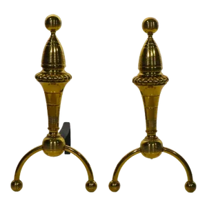Aesthetic Movement Brass Andirons After Christopher Dresser