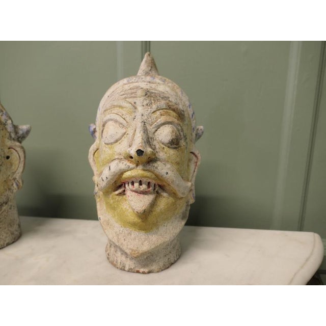 Large Antique Indian Terracotta Tent Pole Tops, Set of 2 For Sale - Image 6 of 7