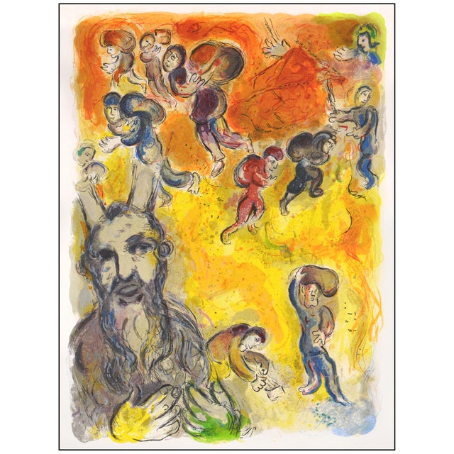 Modern 1966 Moses Sees the Sufferings of His People (m.446) Yellow Modern Lithograph Marc Chagall For Sale - Image 3 of 6