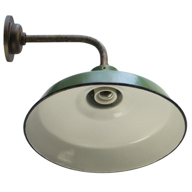 French Cast Iron and Green Enamel Wall Light For Sale - Image 4 of 5