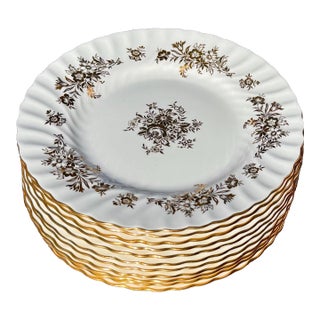Vintage Minton Marlow Gold Pattern MCM Bone China Salad / Lunch Plates - Set of 11 For Sale