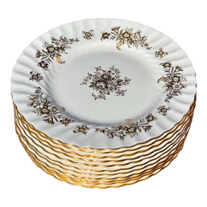 Vintage Minton Marlow Gold Pattern MCM Bone China Salad / Lunch Plates - Set of 11