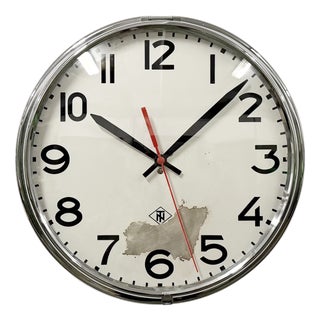 Vintage Industrial Silver Wall Clock from TN, 1960s For Sale