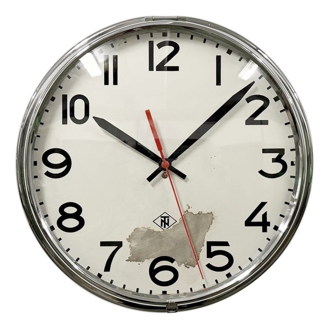 Vintage Industrial Silver Wall Clock from TN, 1960s For Sale