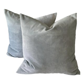 Pair of Down and Feather Scalamandre Velvet Pillows Color Skylight For Sale