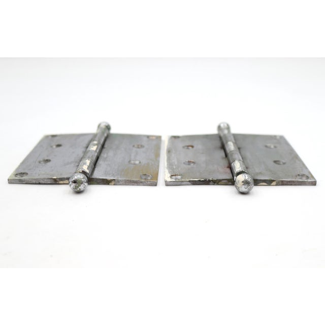 Traditional Pair of Antique 4.5 X 4.5 In. Nickel Plated Brass Corbin Door Hinges For Sale - Image 3 of 5