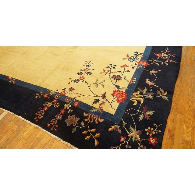 1920s Beige Foliate Floral Antique Chinese Peking Rug 13'2" X 14' Knotted Wool Carpet For Sale - Image 4 of 13