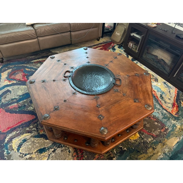Vintage 1960s Mexican Brazier Coffee Table – Solid Wood & Iron For Sale - Image 4 of 5