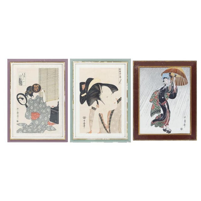 Utamaro Kitagawa, Figurative Scenes, 18th Century, Engravings, Set of 3 For Sale - Image 6 of 6