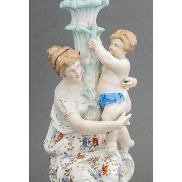 Figurative Meissen Style Porcelain Figural Candlesticks, Pair For Sale - Image 3 of 12