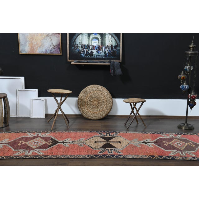 1970s Vintage Turkish Handmade Wool & Cotton Pink Runner Rug For Sale - Image 11 of 11