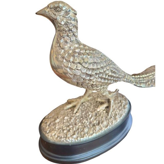 Silver Early 20th Century English Silver Plate Pheasant Sculptures - A Pair For Sale - Image 8 of 15