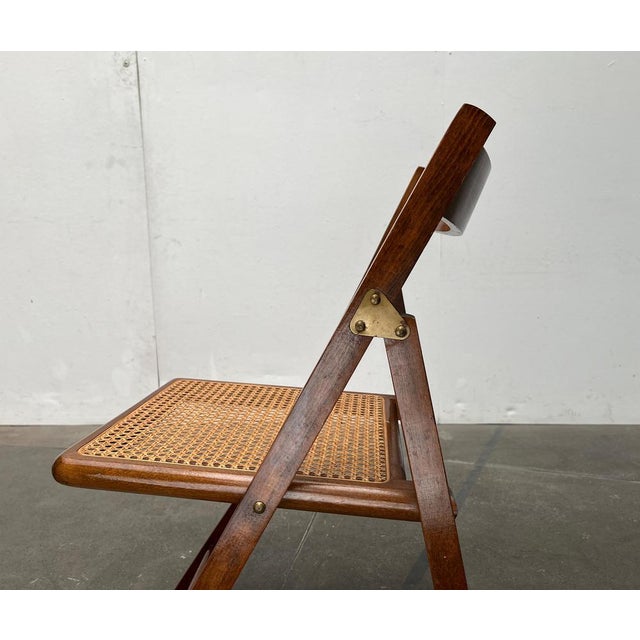 Set of Mid-Century Wooden Folding Chairs with Viennese Wicker Seats, 1960s For Sale - Image 5 of 18