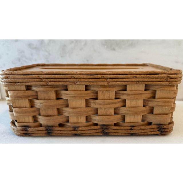 Vintage Woven Splint Wood Tissue Box Cover For Sale In Austin - Image 6 of 11